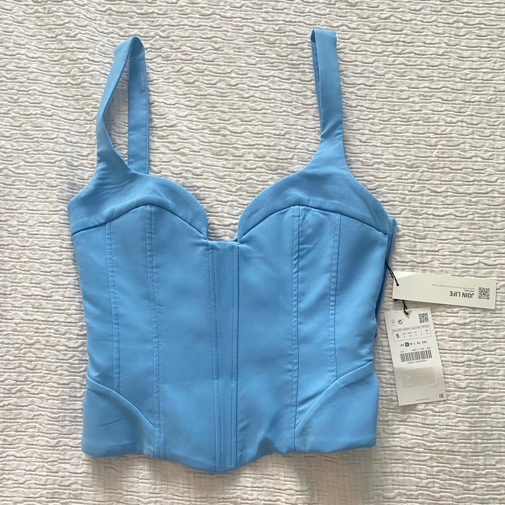 Zara Blue Lace Up Corset Top